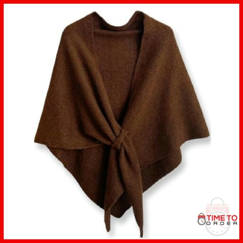 Premium Wool Blend Knit Shawl Wrap Cape Scarf 75x50 Inches - Picture 2 of 7